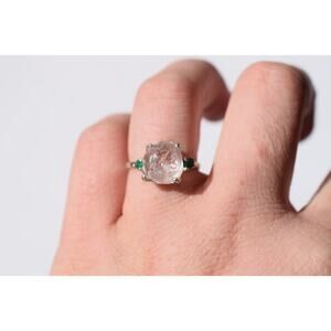 Natural Emerald and Lake County diamond ring